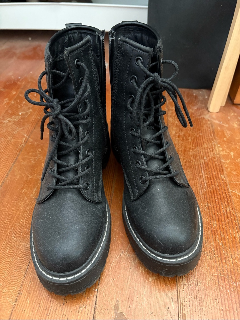 Madden Girl Black Lace-Up Platform Boots